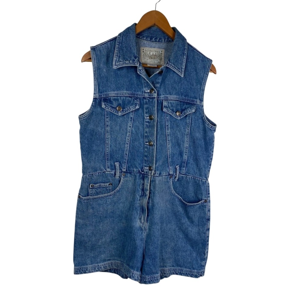 Sostanza Women's Cottage Core Boho Country Festival Denim Shortalls Blue Size M